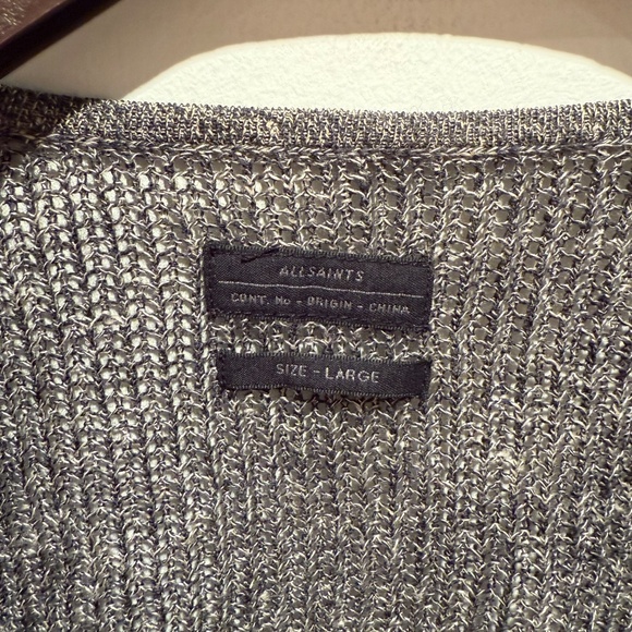 All Saints men's gray open knit cardigan with zipper, size L - Picture 2 of 8